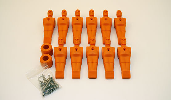 Sæt med 11 orange fodboldfigurer til bordfodboldspil med spillestænger 16mm