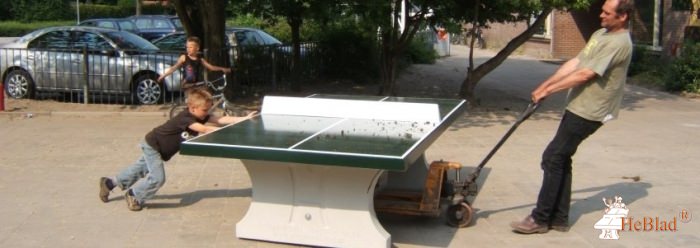 Even duwen met die zware betonnen tafeltennistafel
